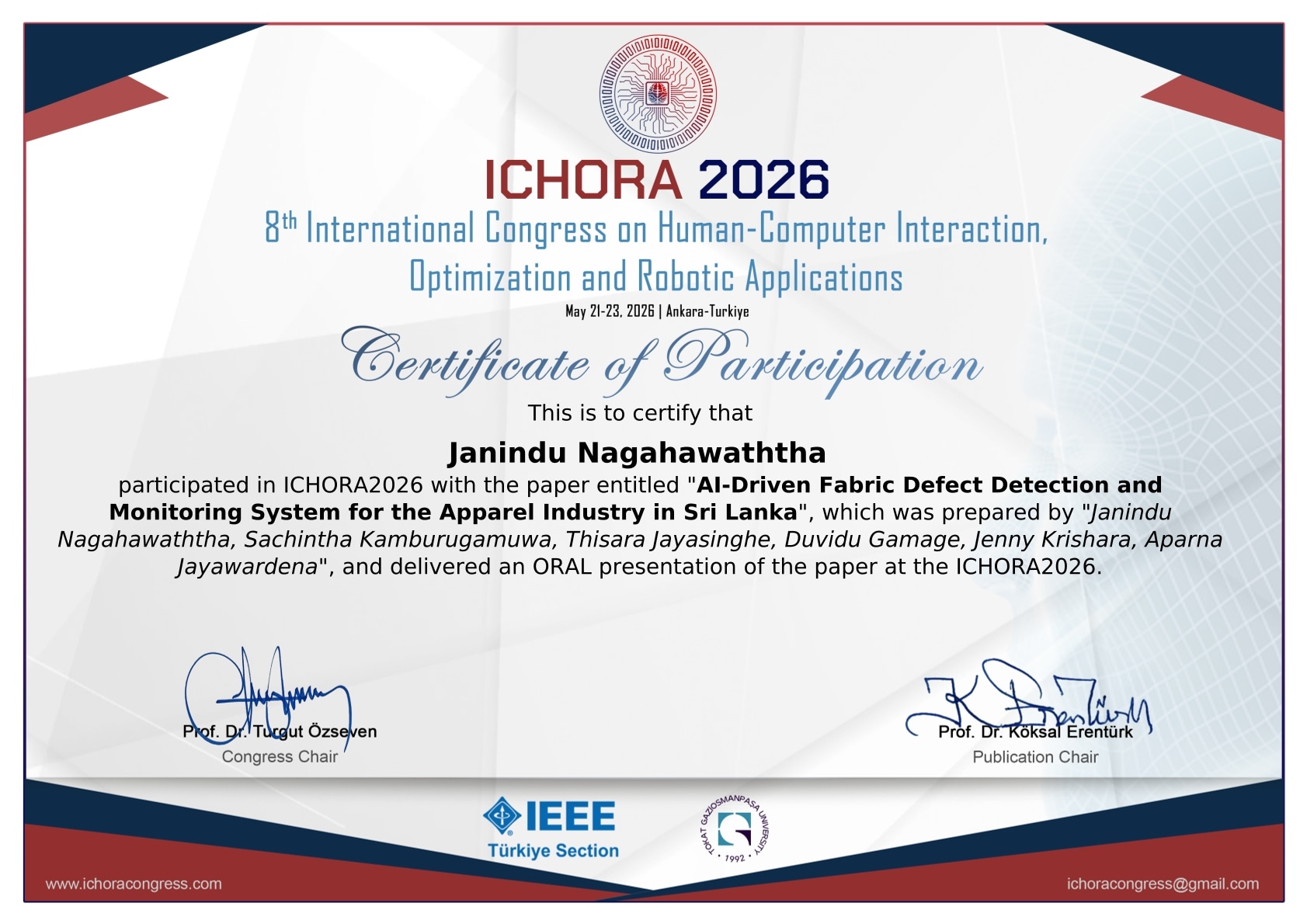 Certificate for 8th International Congress on Human-Computer Interaction, Optimization and Robotic Applications